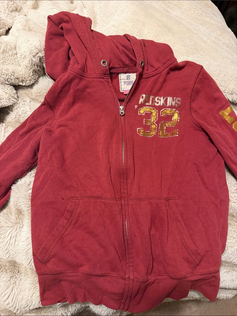 Victoria secret Pink NFL  Burgundy 'Redskins 32' Zip Hoodie